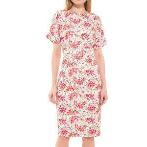 Alexia Admor Pink Ditsy Watercolor Floral Sheath Dolman Sleeve Dress, XL